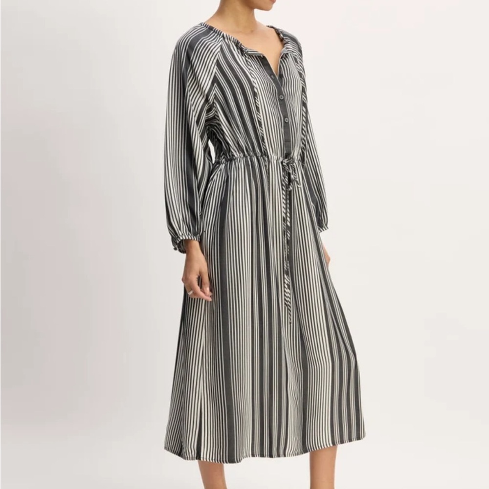 Everlane Striped Maxi Dress black white stripe tencel tie waist modest small new
